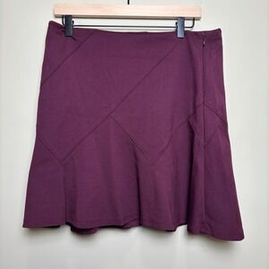 White House Black Market Burgundy Zip Geometric Stitched A‎ Line Skirt Womens 8